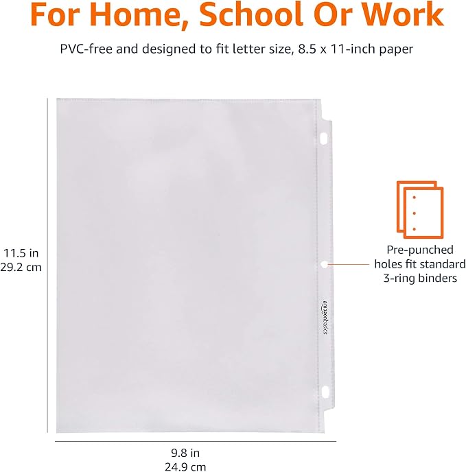 Amazon Basics Sheet Protectors for 3 Ring Binder, Top Loading, Letter Size 8.5 - Image 6
