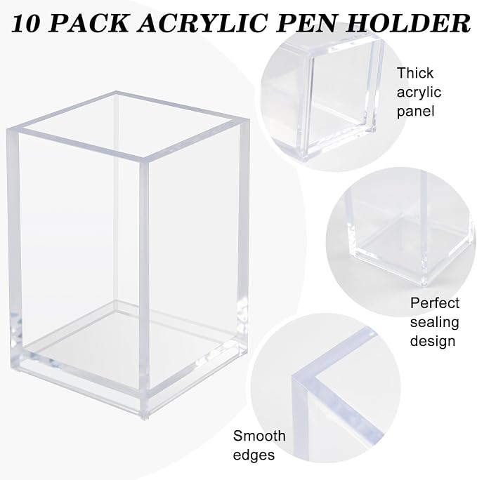 10 Pack Clear Acrylic Pen Holders - Image 6