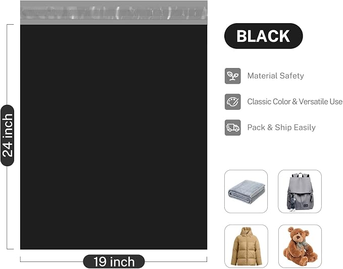 Metronic Large Poly Mailers 19x24 1000PCS Black, Bulk Shipping Bags Envelopes - Image 5
