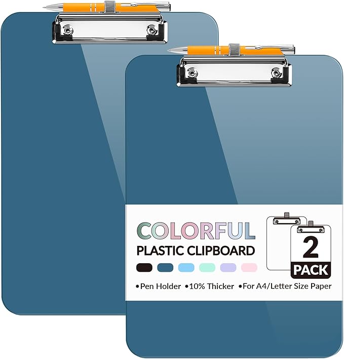 Sooez Plastic Clipboard with Pen Holder, Clip Boards 8.5x11 with Low Profile by Sooez