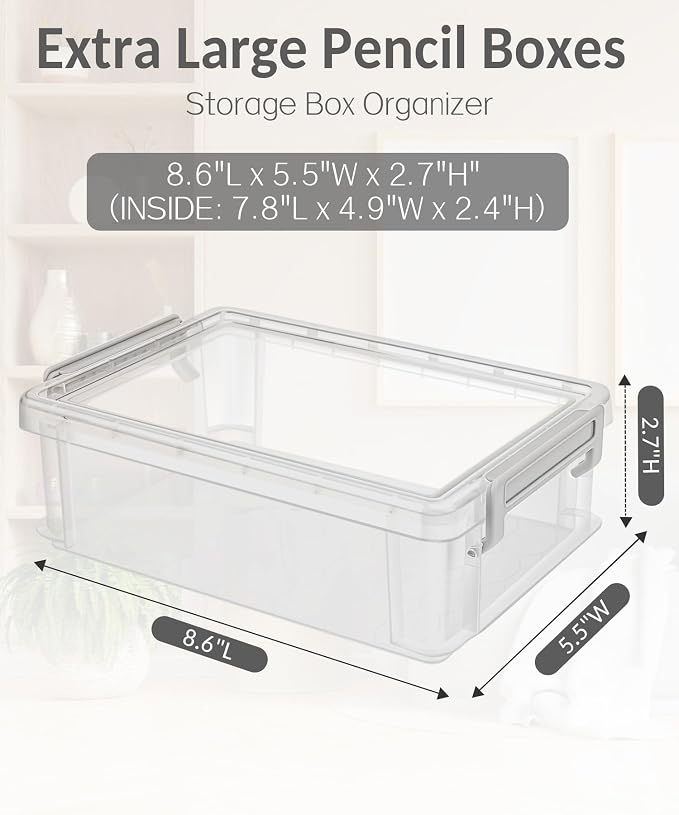 Sooez 6 Pack Extra Large Pencil Box, Plastic Pencil Case Crayon Box, Stackable - Image 2