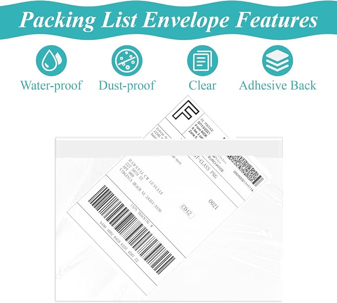 100 Pack 7.5" x 5.5" Clear Self-Adhesive Top Loading Packing List/Shipping - Image 3