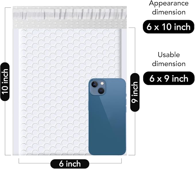 Fuxury Bubble Mailers 6x10“ 600 Pack White Padded Envelopes Usable Size 6x9" - Image 2