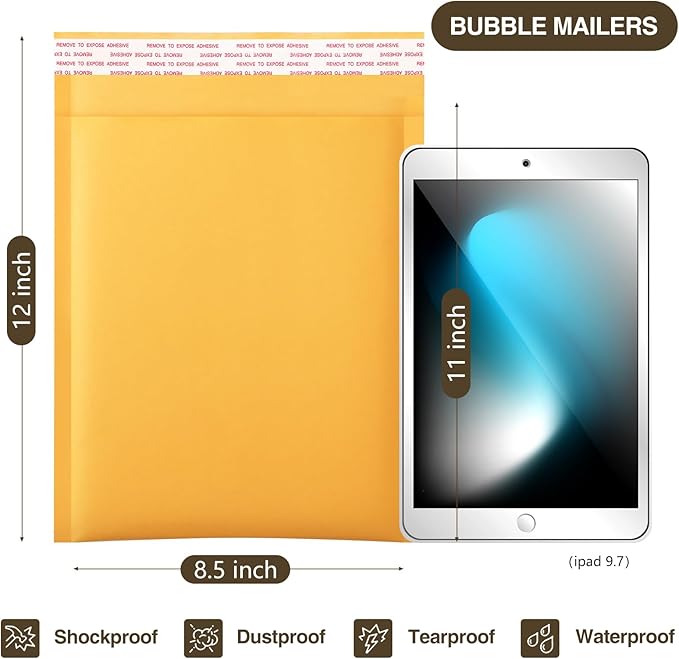 UCGOU Kraft Bubble Mailers 8.5x12 Inch 25 Pack Usable Size 8.5x11 Inch Yellow - Image 2