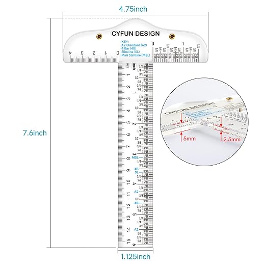 2PCS 6 Inches/15cm Acrylic Clear T-Square Ruler, Inches and Metric, T Square - Image 2