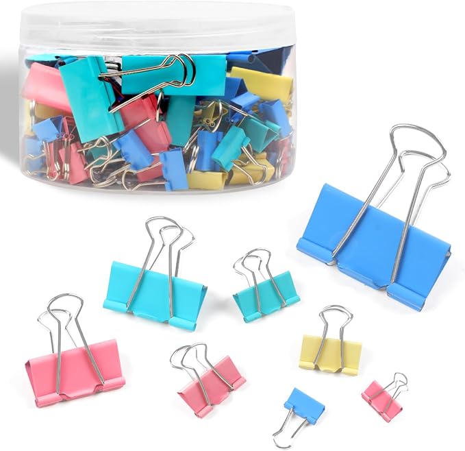Joyberg 125Pcs Binder Clips Colored, Binder Clips Assorted Sizes, 6 Sizes by Joyberg
