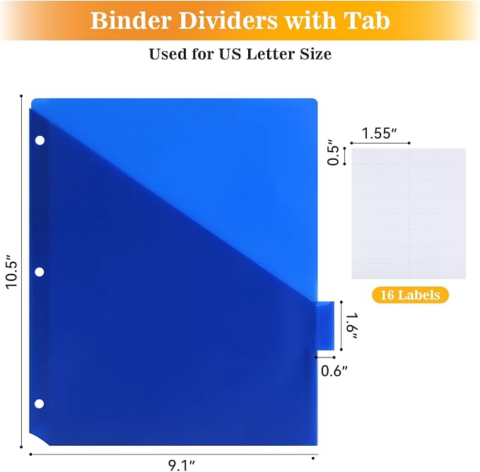 SUQJOY 8-Tab Dividers for 3 Ring Binder, Subject Dividers, 3-Hole Plastics - Image 3