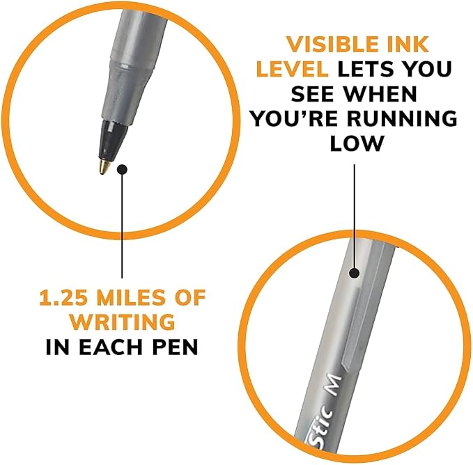 BIC Round Stic Xtra Life Black Ballpoint Pens, Medium Point, 500-Count Pack of - Image 4