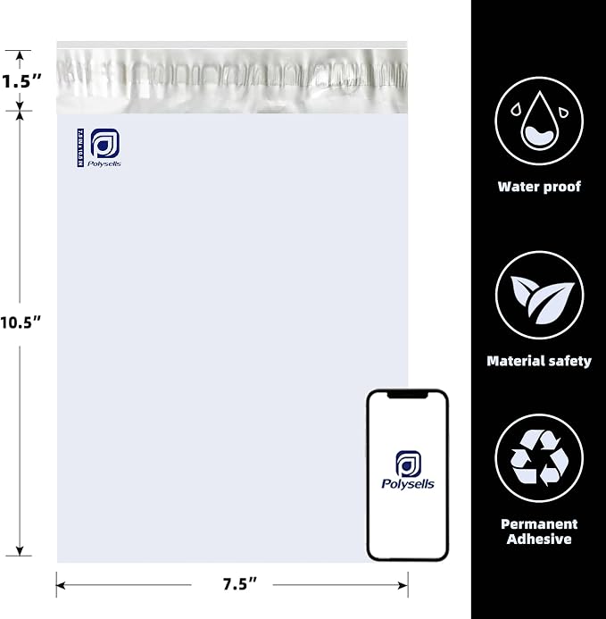 POLYSELLS 1000 pcs 7.5x10.5 Inches White x Silver Poly Mailers Shipping - Image 3