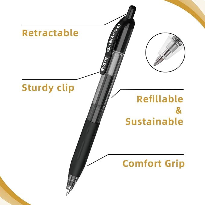EYEYE G-103 Gel Pen 0.7mm, 5 Black 3 Blue 2 Red, Medium Point Pens | Retractable - Image 3