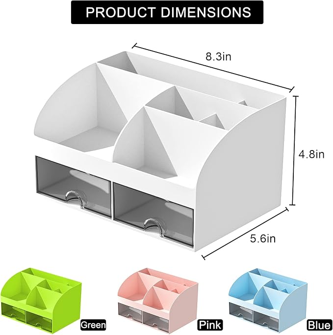 COMFYROOM Desk Organizer with 6 Compartments and 2 Drawers, Plastic Makeup - Image 2