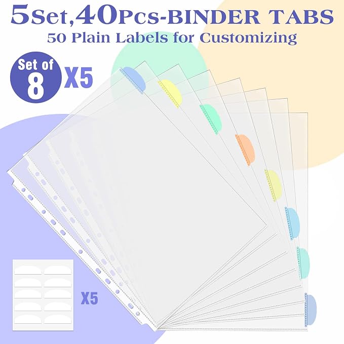 5 Set of 40 Pack A4 Plastic Sleeves Binder Index Dividers Pocket Dividers - Image 8