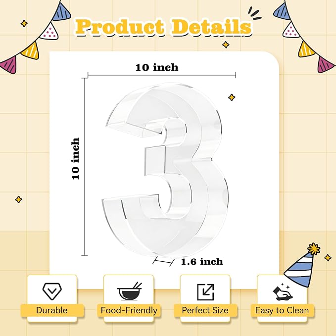 Ledido 10’’ Acrylic Number Charcuterie Board Box, Reusable Fillable Serving Tray - Image 2
