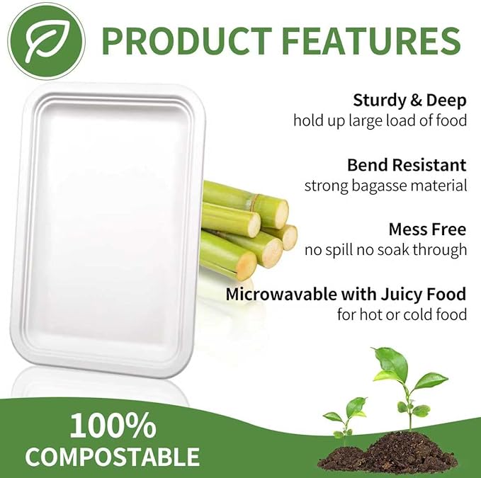 30Pack Compostable Food Trays 14 Inch Large Paper Plates Heavy Duty Disposable - Image 2