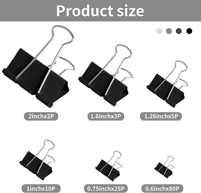 125Pcs Binder Clips Colored, Binder Clips Assorted Sizes, 6 Sizes Binder Paper - Image 2