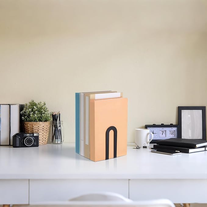 Chunful 2 Pcs Black Modern Metal Book Ends - Image 7
