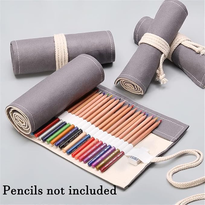 DIYOMR 24/36/72 Slots Pencil Wrap Pencil Rolls, Artist Colored Pencils Roll Up - Image 2