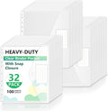 HOUYEE 32 Pack Clear Binder Pocket, 11 Holes Heavy-Duty Plastic Binder Pouch by HOUYEE