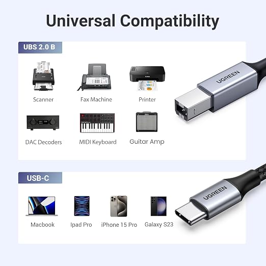 UGREEN USB B to USB C 6 FT Printer Cable, Nylon USB B to C Cord - Image 5
