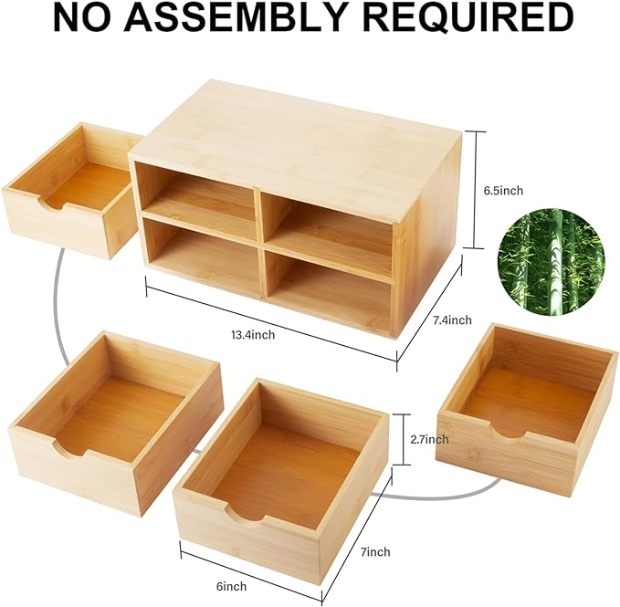 Bamboo Desk Organizer 4 Drawers, Countertop Organizer - Image 3