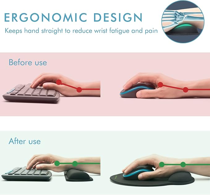 Comfy Mee Premium Memory Foam Keyboard and Mouse Wrist Rest Pads Set- - Image 3