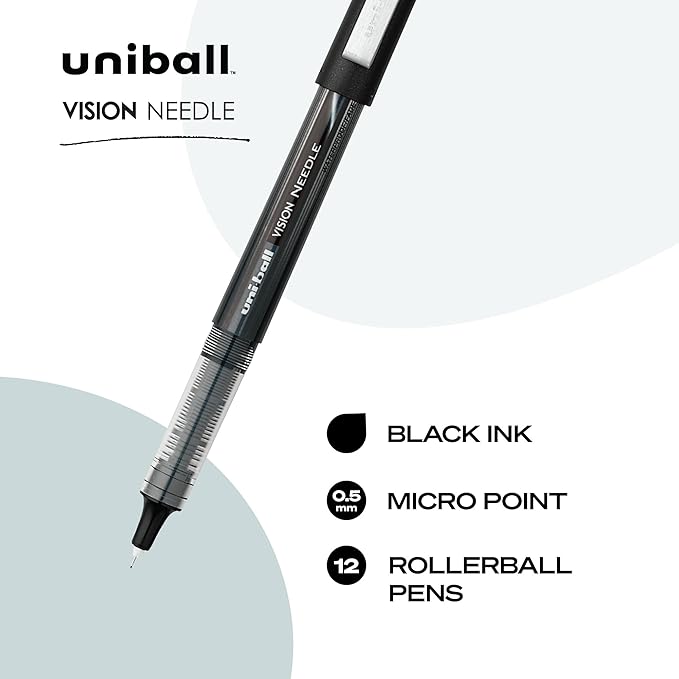 uniball Vision Needle Rollerball Pens, Micro Point, 12 Pack - Image 2