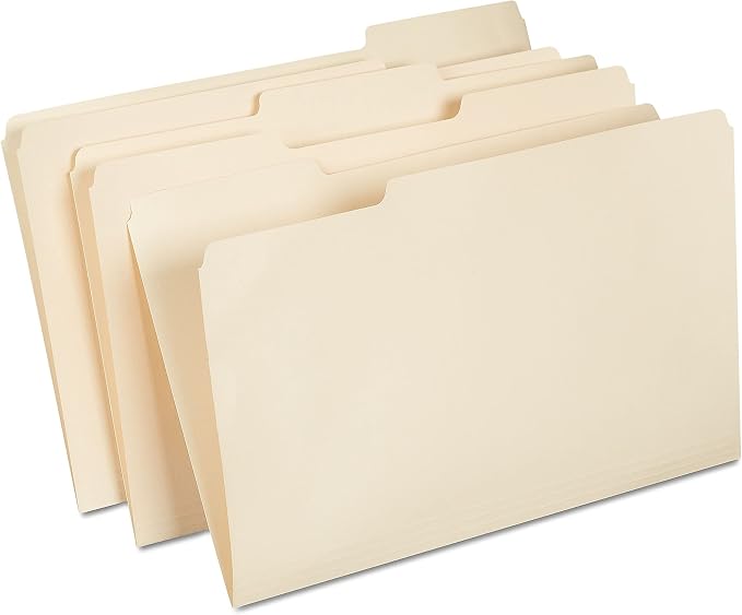 Staples File Folders, Legal Size, 1/3‑Cut Tabs, Durable Paper Stock, 200/Carton by Staples