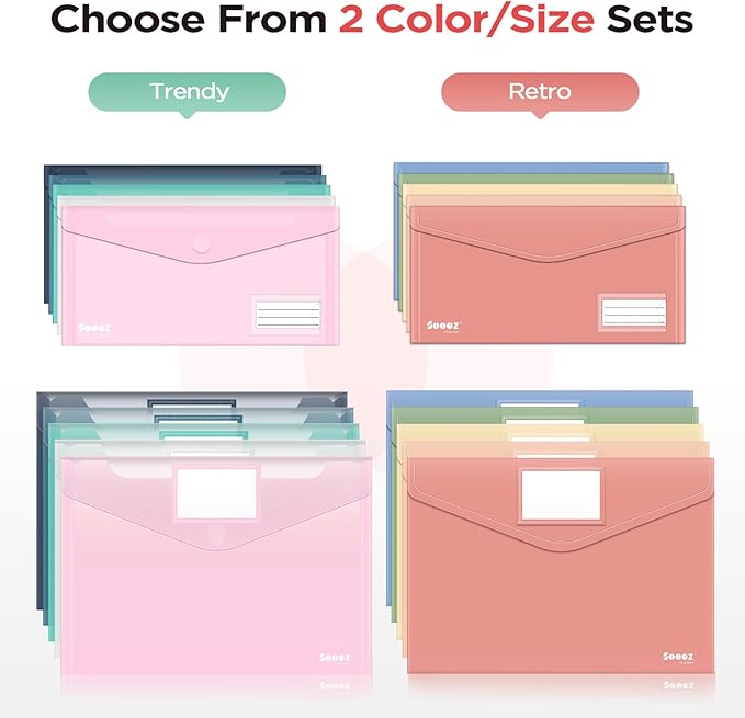 Sooez 5 Pack Plastic Envelopes, Plastic File Folders, Super Heavyweight - Image 2