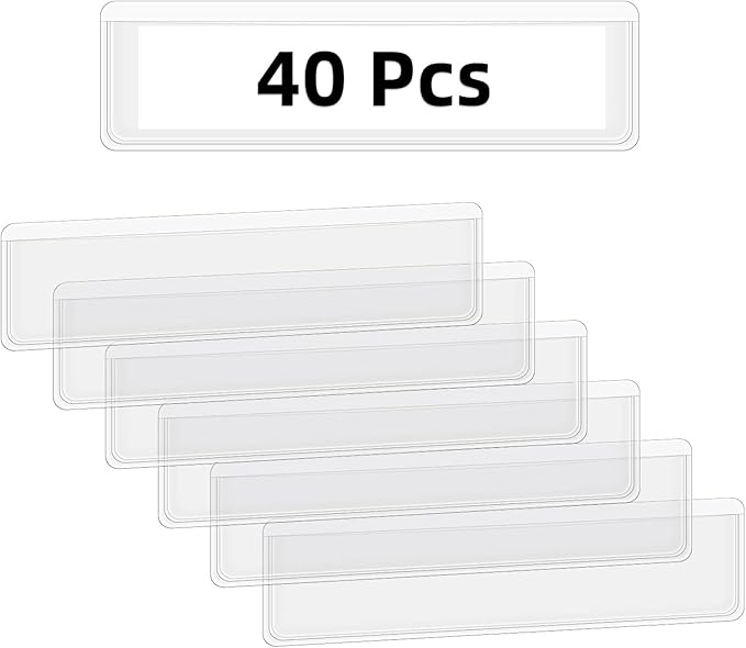40 Pack Self Adhesive Label Holders Adhesive Clear Shelf Tag Plastic Index Card by Unknown