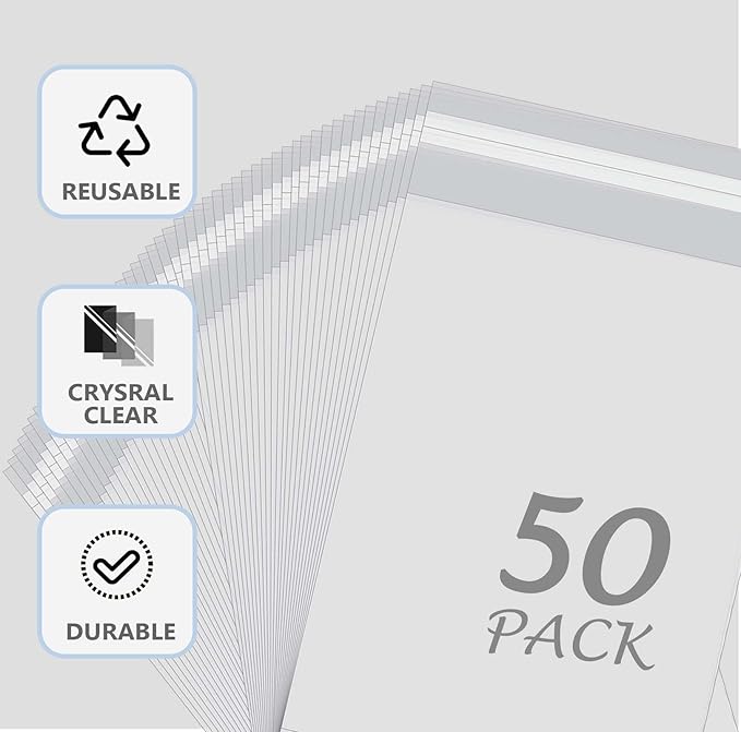 50 Pack Acid-Free Crystal Clear Sleeves Storage Bags - Image 5