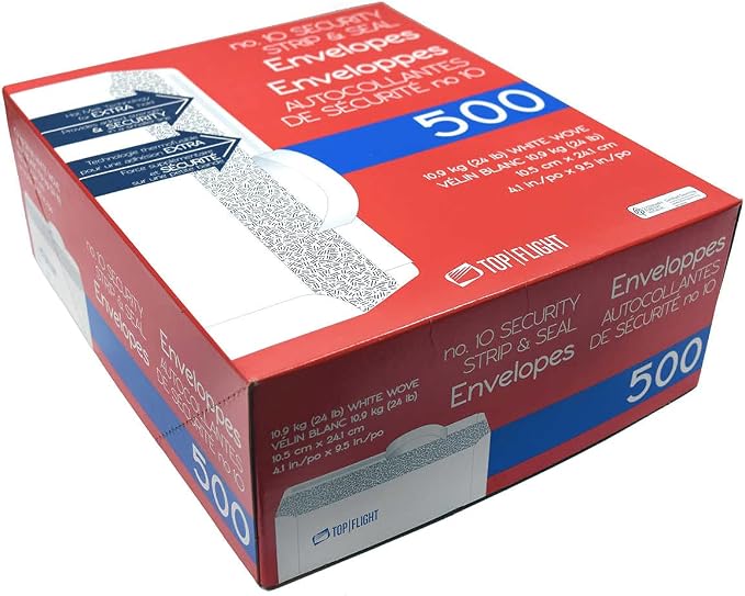 Top Flight PSTF10NWT #10 Envelopes, Strip & Seal, Security Tinted, 24 lb - Image 3
