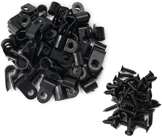 Cable Clamp R-Type Cable Clip Wire Clamp 1/4-inch Nylon Screw Mounting Cord by Alamic