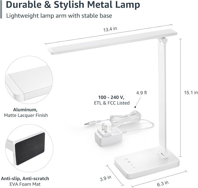 Lepro LED Desk Lamp, Metal Desk Light 9.5W 800lm, Best Task Lamp, 5 Color Modes - Image 4