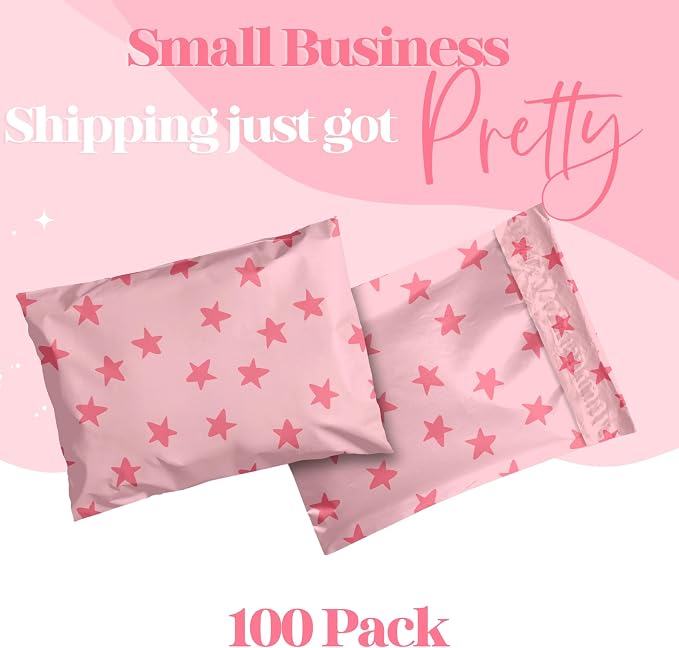 Pretty Package Store Poly Mailer 10x13, Seeing Stars Pink, 100 Pack | Heavy Duty - Image 2