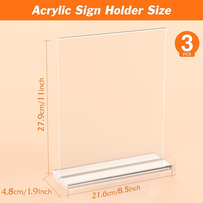 3 Pack Acrylic Sign Holder 8.5 x 11 Inches, Vertical Flyer Display, Table Paper - Image 2