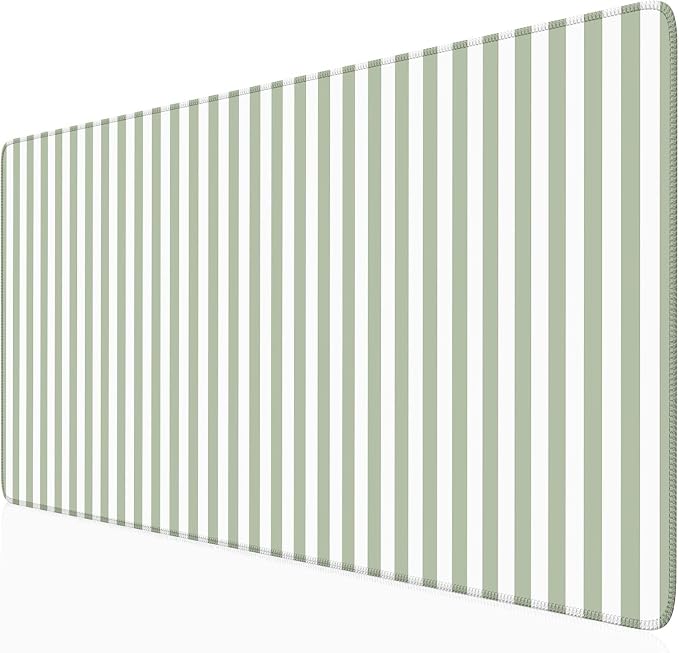 Sage Green Striped Desk Mat Cute Pastel XXL Large Gaming Mouse Pad Desk Pad by Unknown