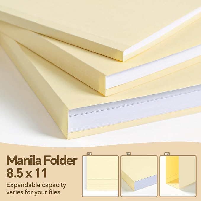 File Folders, 100 Pack Manilla Folders 8.5x11, 1/3 Cut Tabs Manila File Folders - Image 4