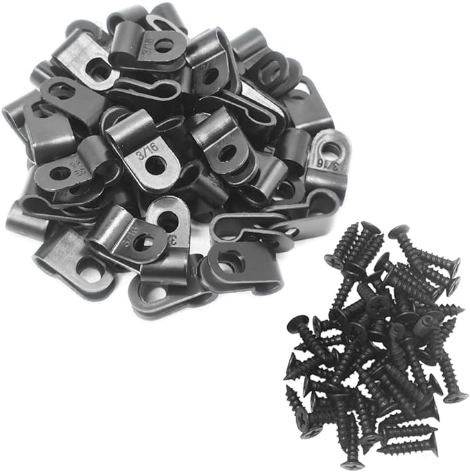 Cable Clamp R-Type Cable Clip Wire Clamp 3/16" Nylon Screw Mounting Cord by Alamic