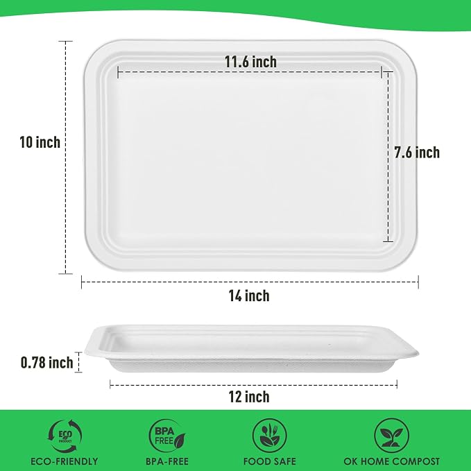 Gezond 100 Pack 14 Inch Disposable Food Trays Eco-friendly Heavy-Duty Large - Image 2