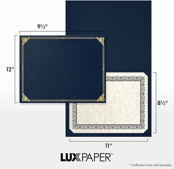 LUXPaper 9.5" x 12" Certificate Holders | Nautical Blue Linen | Embossed Gold - Image 4