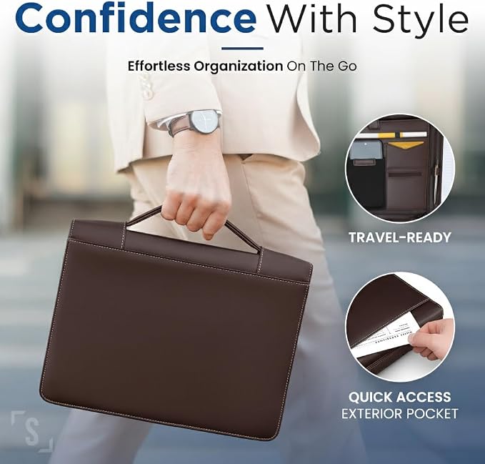 STYLIO Walnut Zipper Padfolio Portfolio Binder w/Carrying Handle | Organizer - Image 3