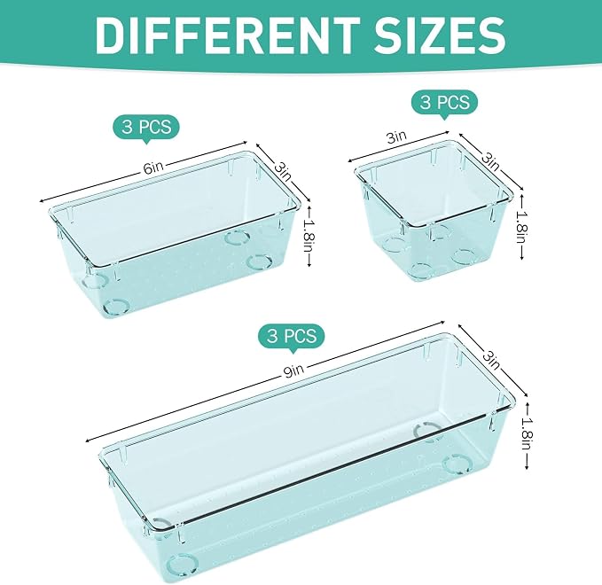 WOWBOX 9 Pack Clear Drawer Organizer Set, Acrylic Drawer Storage Trays - Image 2