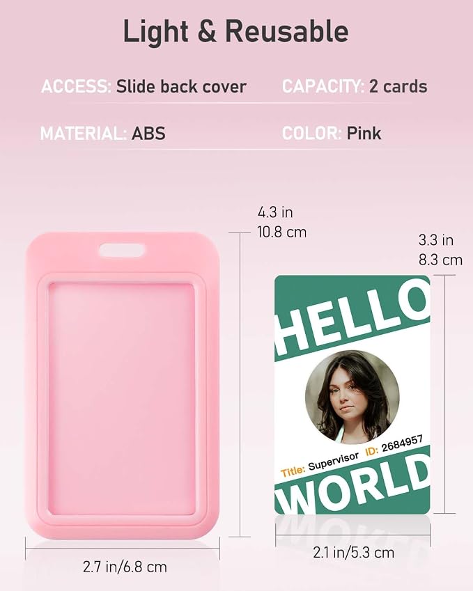 Uniclife 1 Pack Sliding ID Badge Holder Pink Hard Vertical Plastic Card Case - Image 7
