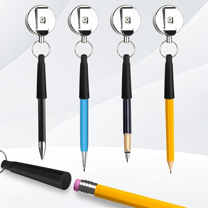 8 Pieces Heavy Duty Retractable Pull Pen Pencil Holder, Ideal Grip - Image 2