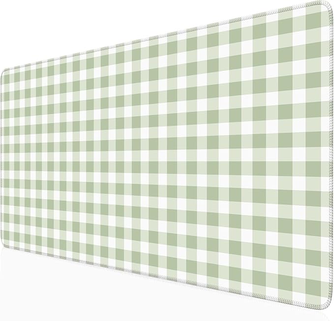 Green Checkered Gingham Desk Mat Pad XXL Large Mouse Pad Anti-Slip Big Mousepad by Nasdalgias
