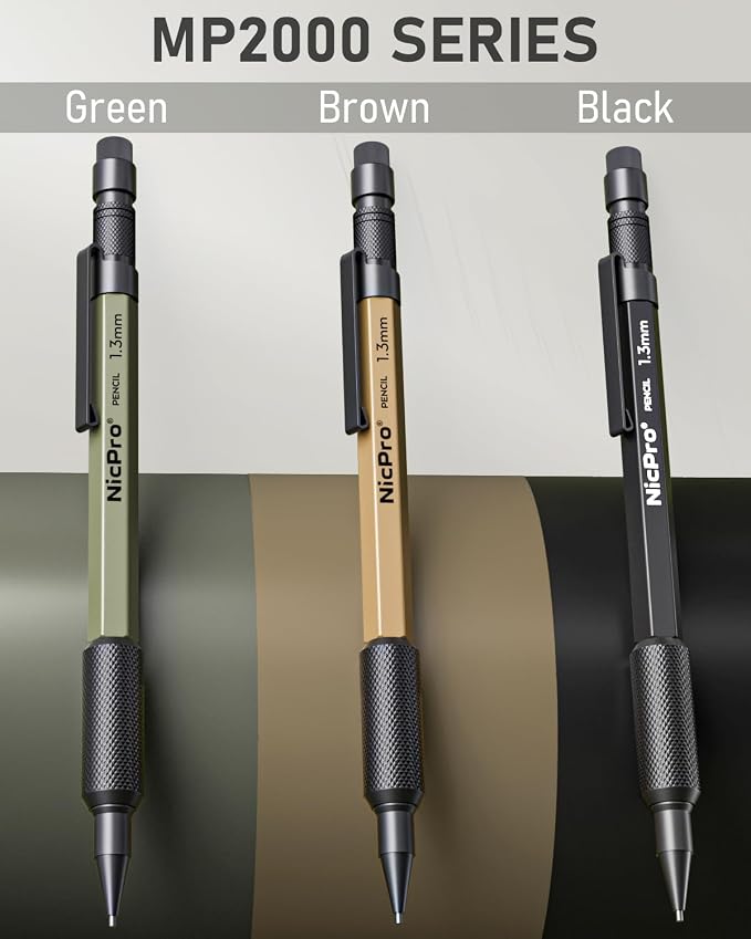 Nicpro 3 PCS 1.3 mm Mechanical Pencil Set 3 Colors - Image 5