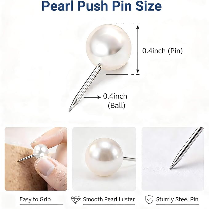 100 Pcs Pearl White Decorative Push Pins - Image 2