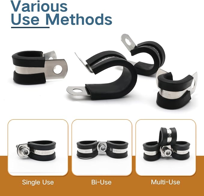 ZIPCCI 1/4 Inch Cable Clamps, 25 Pack Stainless Steel Wire Clamps, Rubber Metal - Image 4