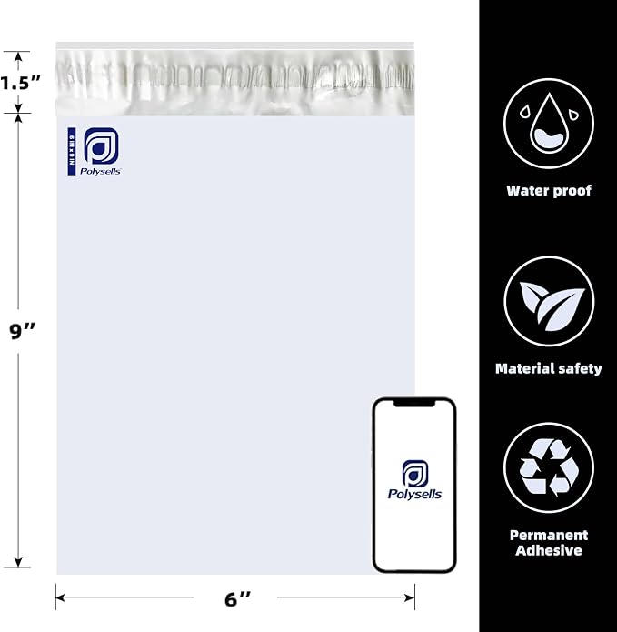 POLYSELLS 100 pcs 6x9 Inches White x Silver Poly Mailers Shipping Envelopes - Image 3