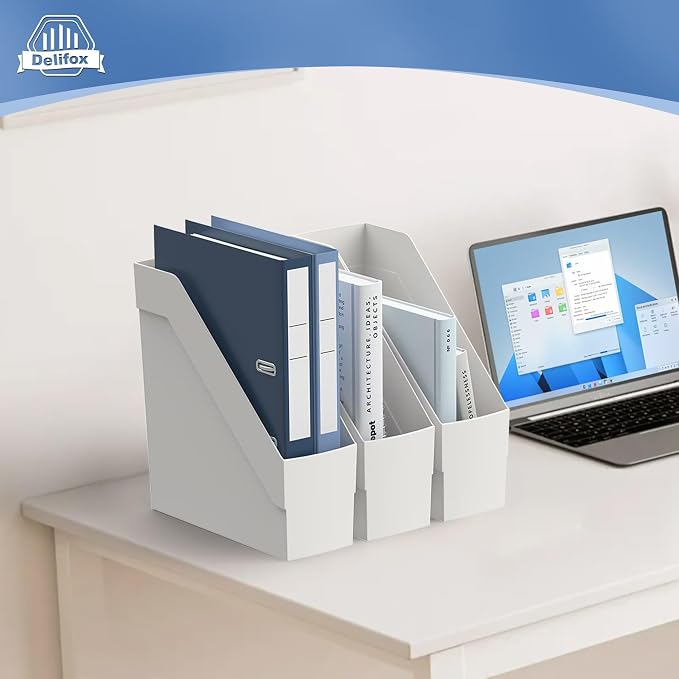 Delifox 3 Pack Magazine Rack, Plastic File Folder Bin Desk Organizer - Image 7
